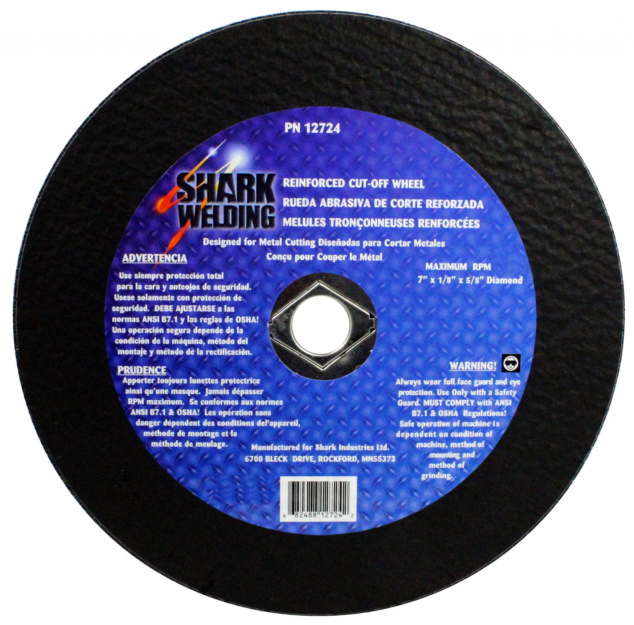 1 PK CutOff Wheel Aluminum Oxide 7" x 1/8" x 5/8" Diamond Shaped