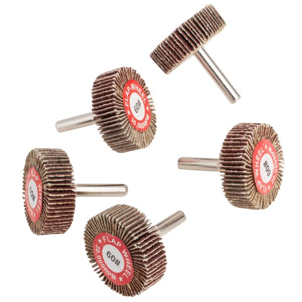 5 PK | Flap Wheel - Aluminum Oxide - 1.5" x 1/2" x 1/4" Shank - 60 Grit