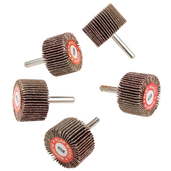 5 PK | Flap Wheel - Aluminum Oxide - 1.5" x 1" x 1/4" Shank - 40 Grit