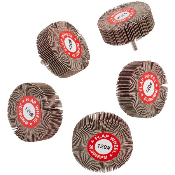 5 PK | Flap Wheel - Aluminum Oxide - 3" x 1" x 1/4" Shank - 120 Grit