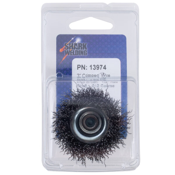 13974 - 2″ Crimped Cup Brush on 1/4″ Hex Shaft – .012 Coarse Wire - Package