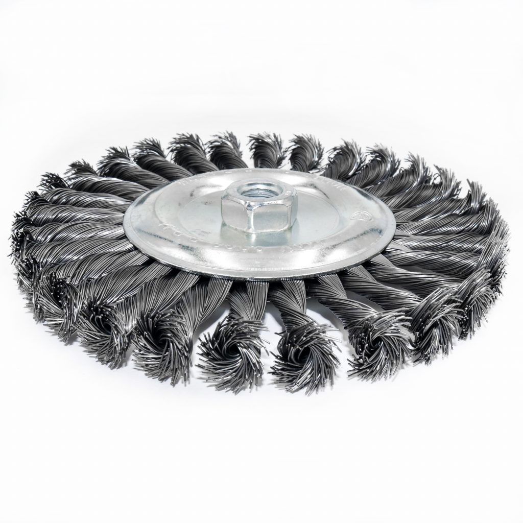 Knotted Wire Wheel 7" x 5/8"11NC. .020 wire. Shark Industries