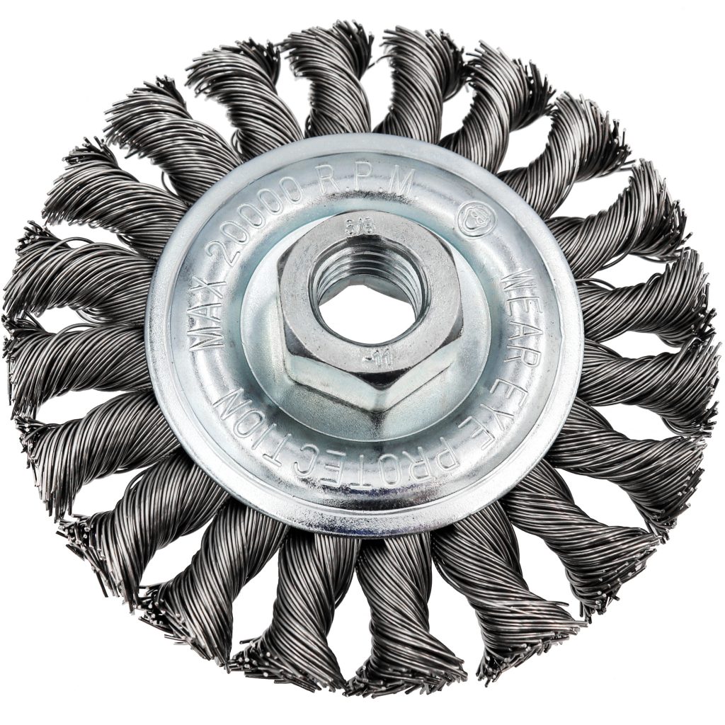 Twist Knotted Wire Wheel Brush 4" x 5/811NC Stainless Steel. .020