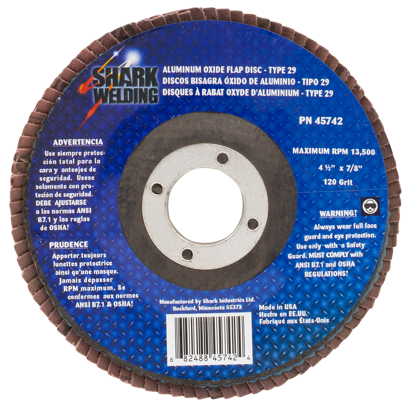 1 PK | Flap Disc - Type 27 - Aluminum Oxide - 4.5" X 7/8" - 40 Grit - Shark Industries
