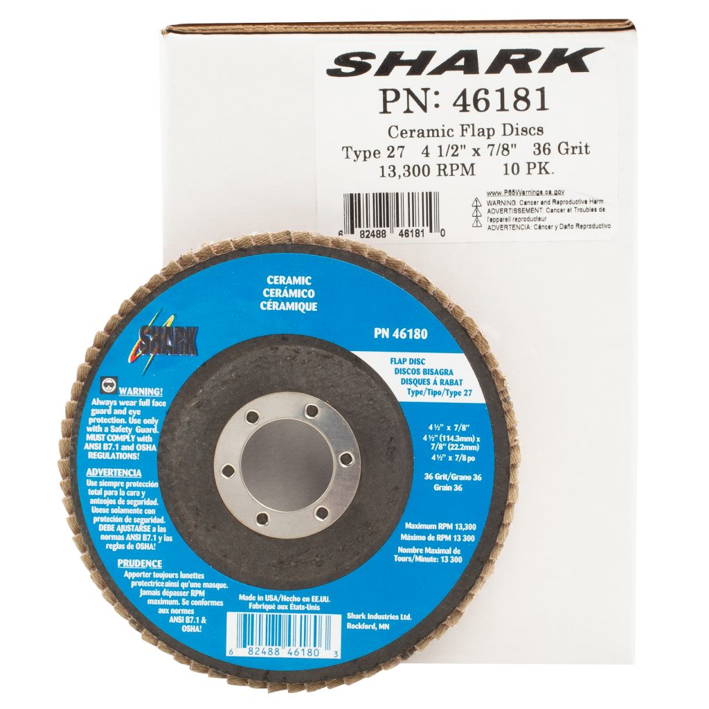 10 PK Flap Disc Type 27 Ceramic 4.5" x 7/8" 36 Grit Shark