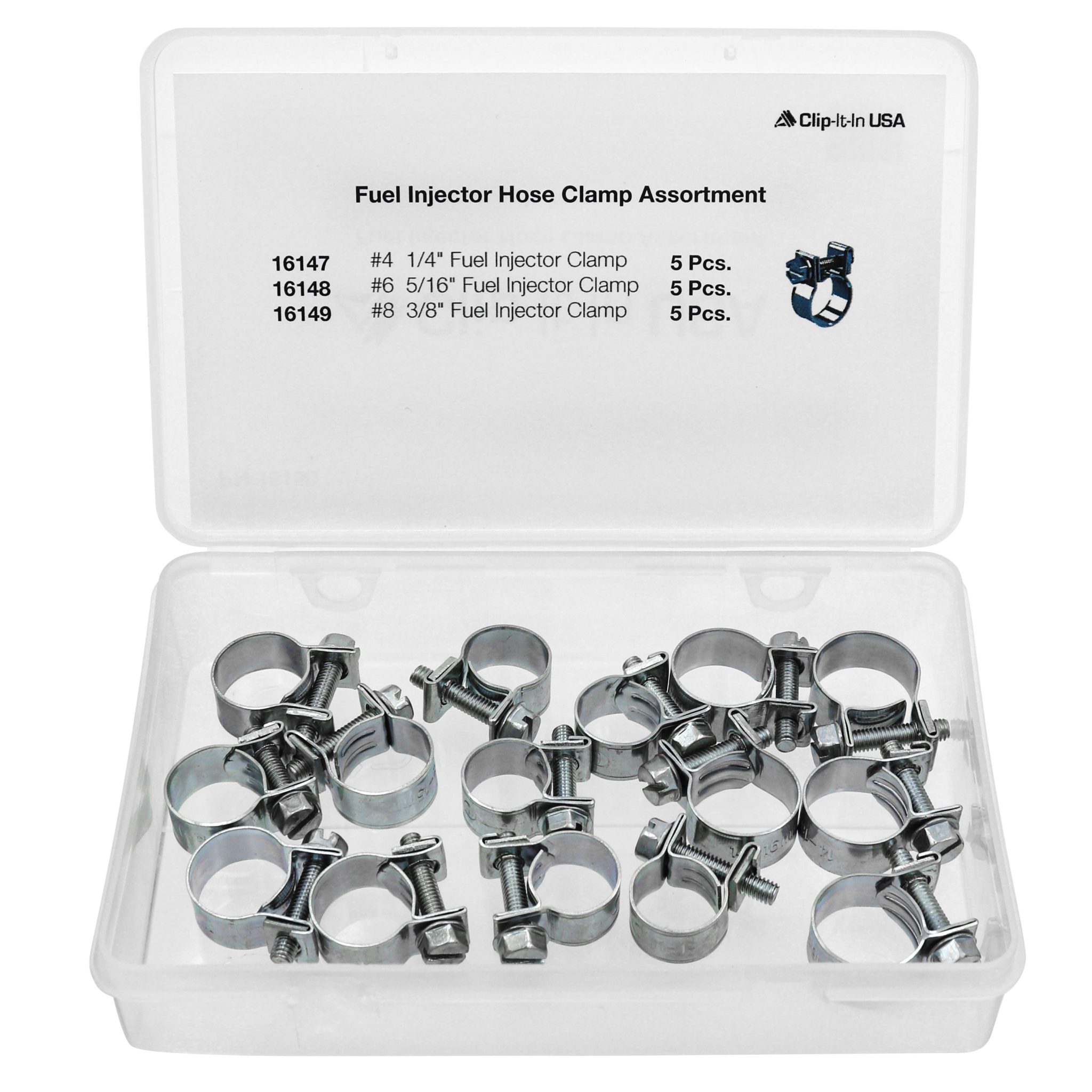 15 Pieces Fuel Injector Hose Clamp Assortment Shark Industries