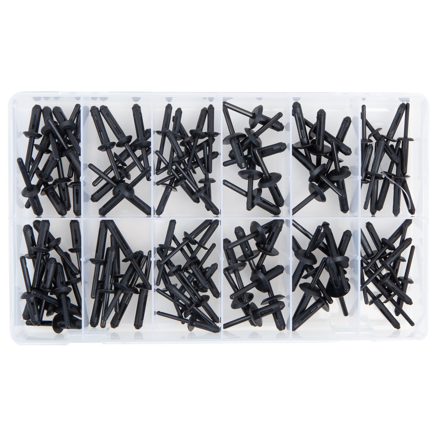 115 Piece Black Nylon Blind Pop Rivet Assortment in 12 Compartments ...