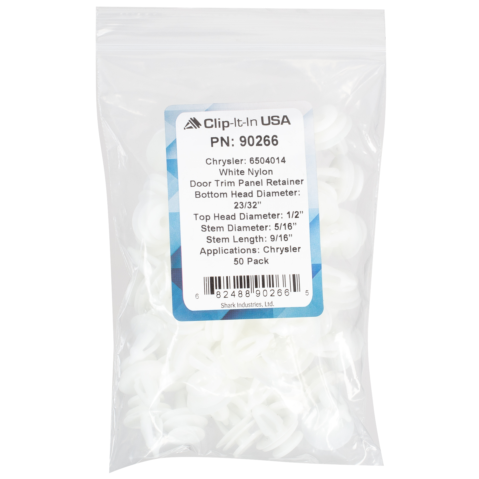 thumbnail image 2 of 100 Pack Door Panel Retainer Trim Clips For Jeep, Dodge, Chrysler – 6504014 (Auveco 18915) – White Nylon 2 of 3