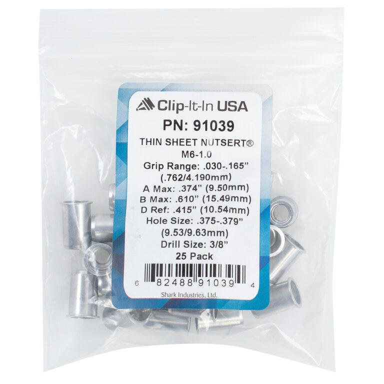 25 PK Metric Alum. Thin Sheet Nutsert M61.0 Shark Industries