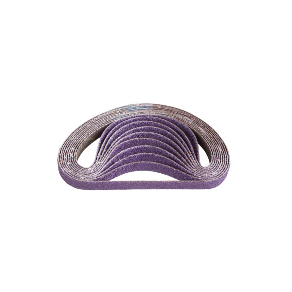 Aggressive grit mini ceramic belts designed for heavy stock removal in tight spaces.